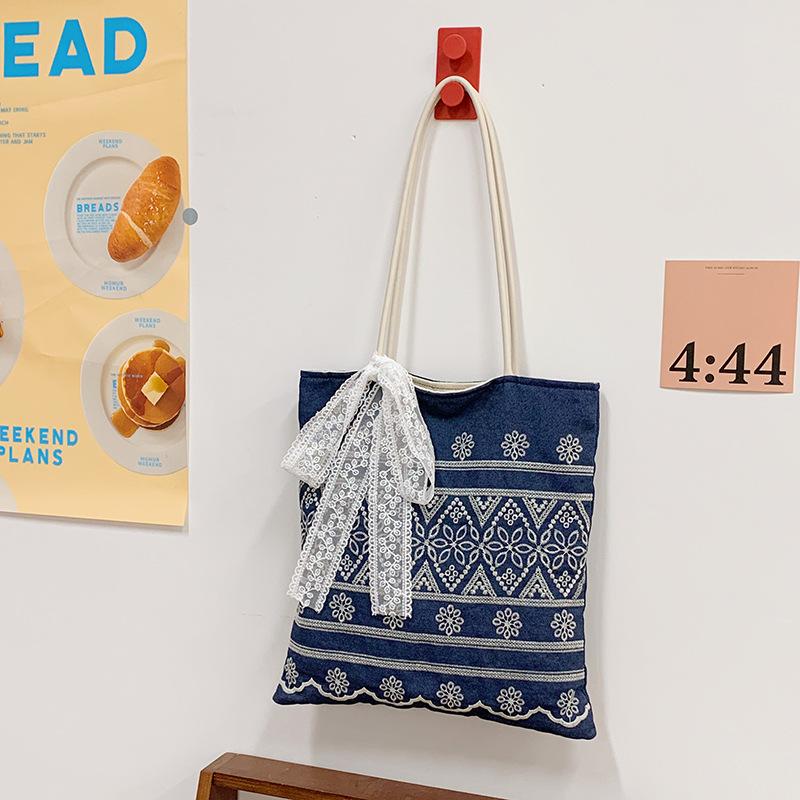 

Casual canvas bag Korean lazy style underarm bag women s 2025 new denim tote bag large capacity shoulder bag темно-синий