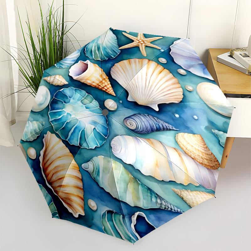 

1pc Seashells Ocean Automatic Open/Close Folding Umbrella - Compact 8-Rib Design, Daily Use, Perfect Gift for Friends & Family yy260327054