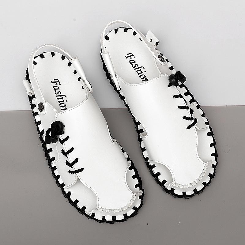 Sandals Men's Tide Summer New Style Leather Toe Cap Outdoor Leisure Sports Hollow Sandals Beach Shoes