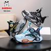 Babudou Boys' Autumn Leather Breathable Sneakers - Mid-Large Child Basketball Shoes with Rotary Button, Ideal for Running.