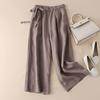 Women's Summer High Waist Wide Leg Pants Elastic Side Tie Casual Cropped Trousers