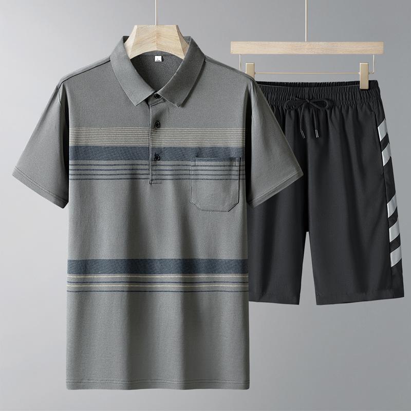 Middle Aged And Elderly Sports Suit Men's Casual Ice Silk Short Sleeved Men's Two-piece Set