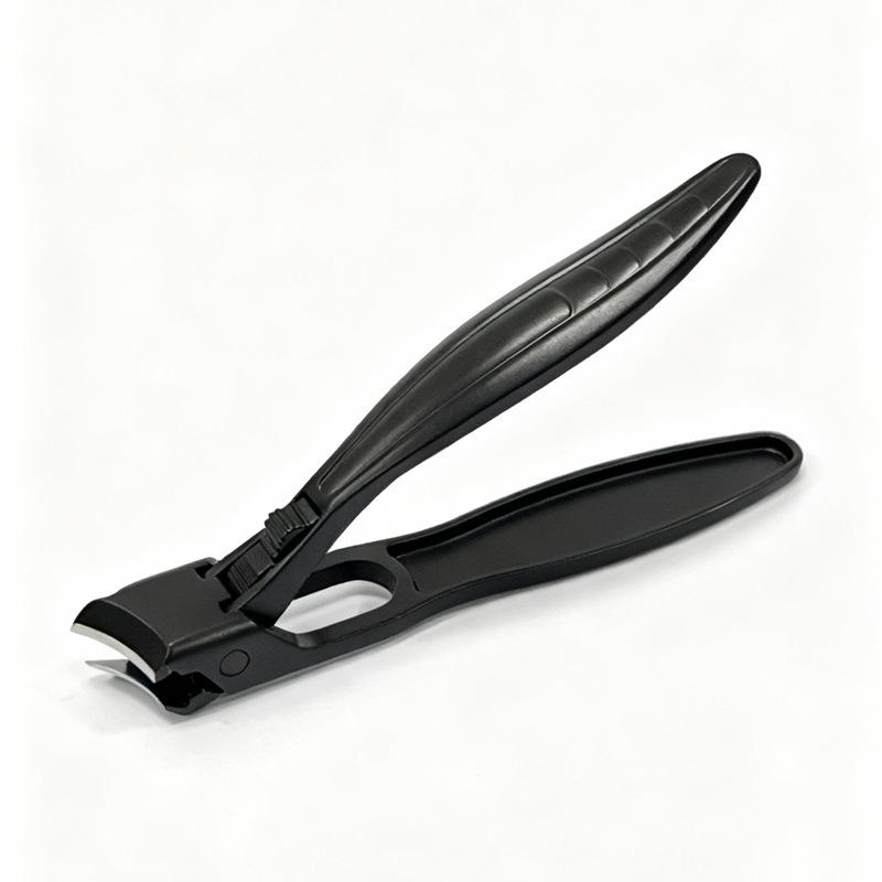 Slanted Edge Safety Nail Clippers with Lock, Large Opening, Round Tip, Anti-Splash, Stainless Steel чёрный