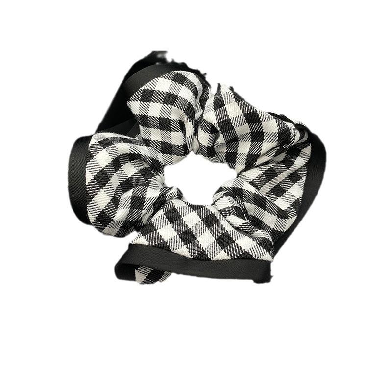 Elegant Black & White Plaid Hair Tie for Women - High-Class Bun & Low Ponytail Accessory