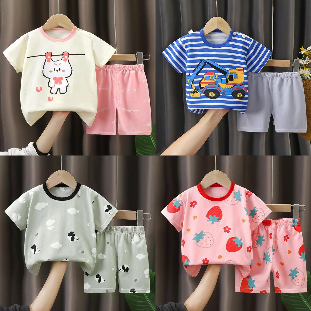 Kids Summer Cotton Short Sleeve Tshirt And Shorts Set For Boys And Girls
