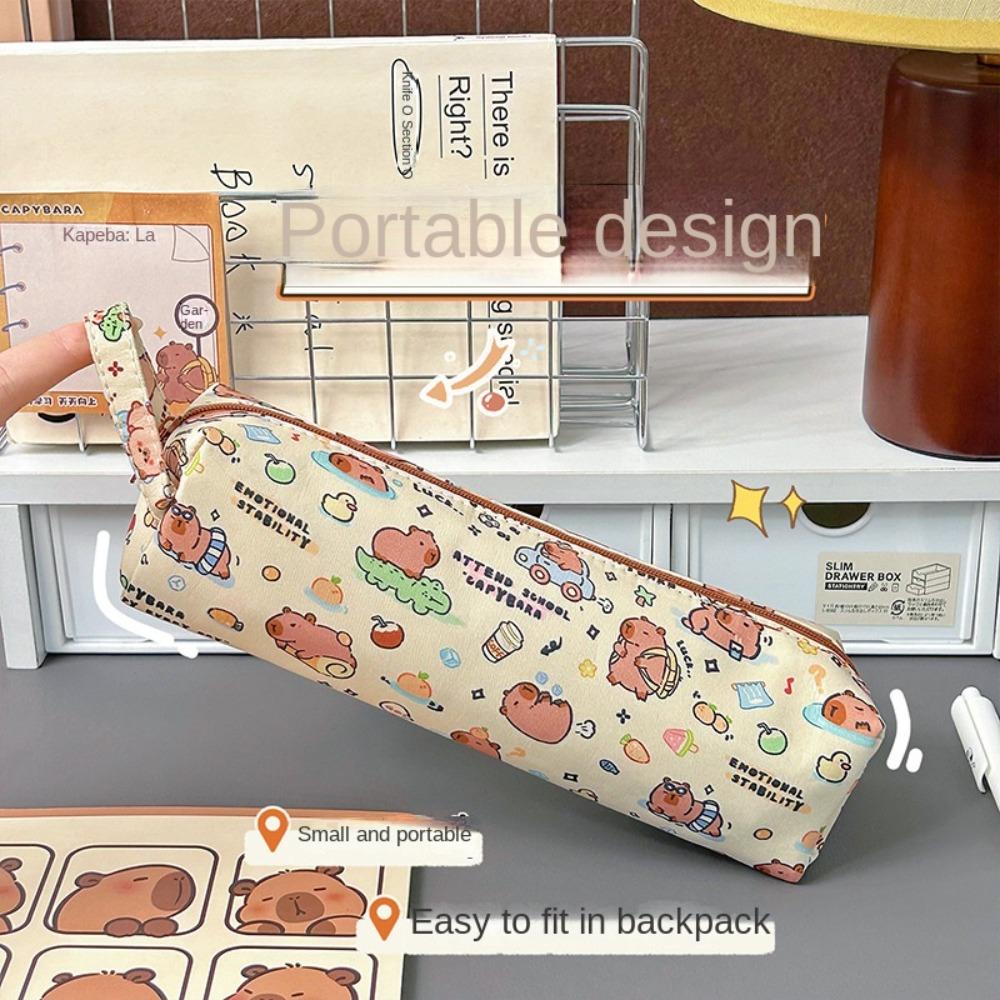 Canvas Capybara Stationery Bag Large Capacity Cartoon Pencil Bag Capybara Pencil Pouch  Students