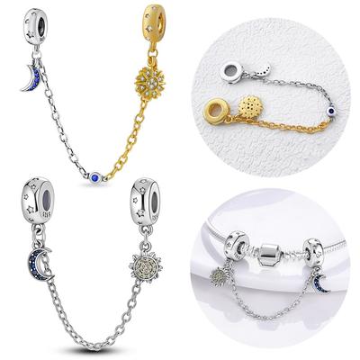 Copper Colors Sun And Moon Safety Chain Pendant Jewelry Fit Original Design Wrist Bracelet Diy Superior Jewelry Gift For Women