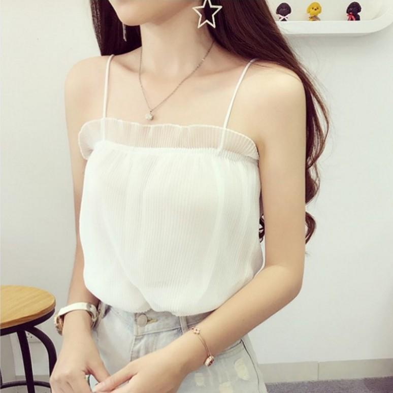 Capo Estivo Retro, Top Versatile Pieghettato Sexy da Vacanza, Canottiera Sottogiacca in Chiffon Fresco da Donna