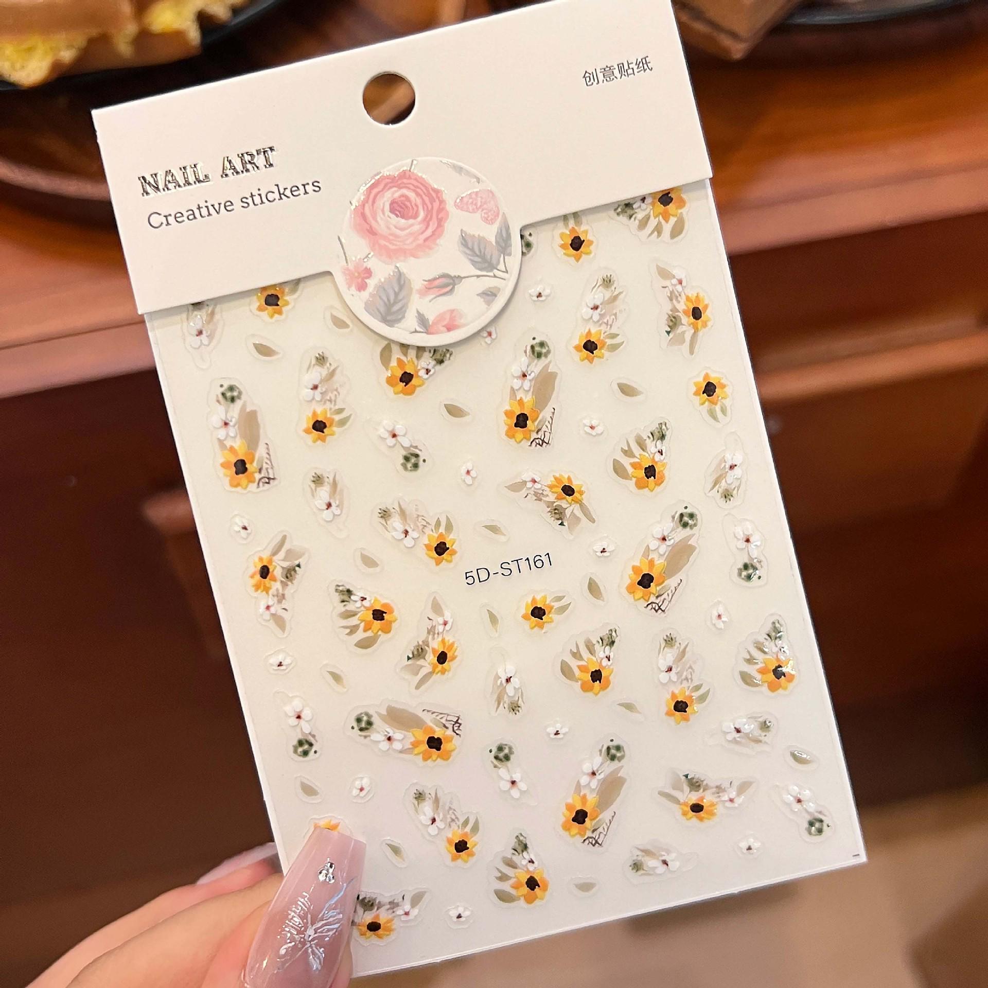 

Embossed 5D Sunflower Nail Art Stickers - Decorative Floral Designs