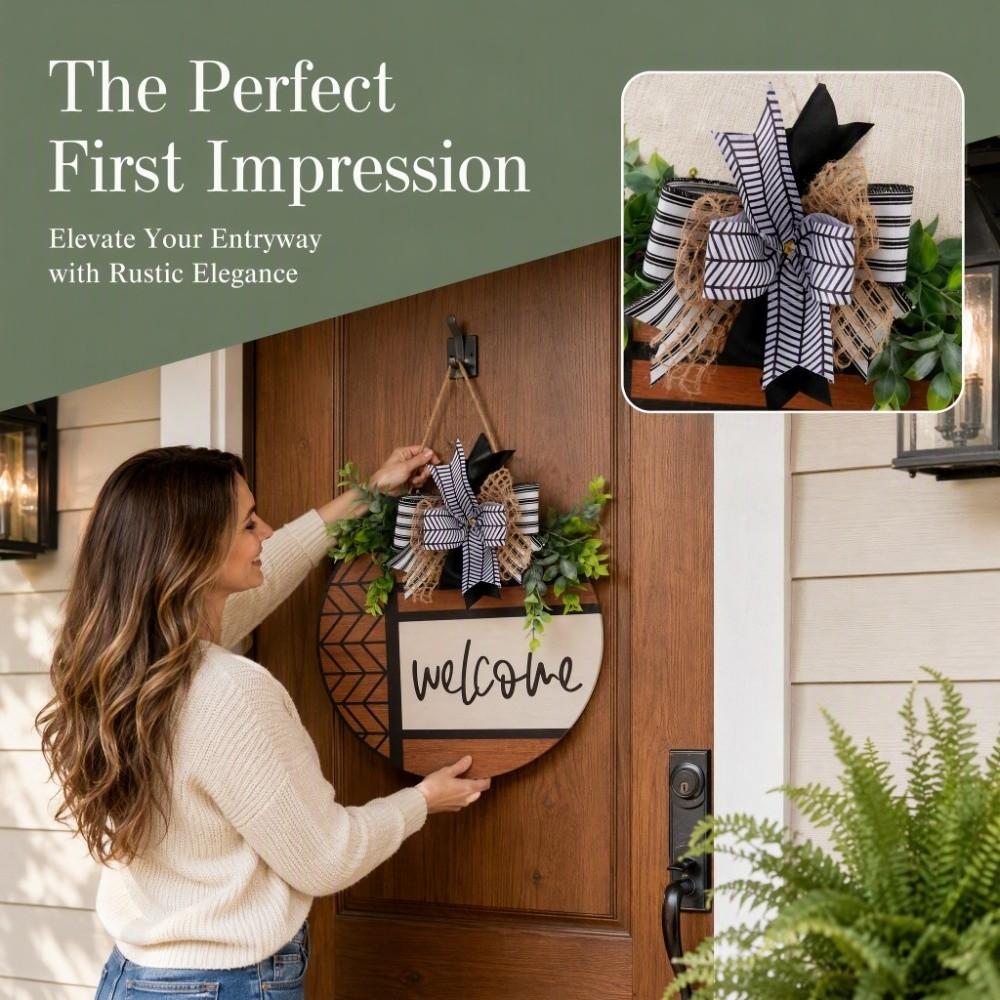 Artificial Plant Welcome Sign Wooden Wall Art Gifts Door Wreath Front Door