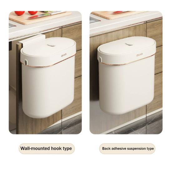 Wall-Mounted Trash Can with Lid Anti-Odor Insect-Proof Sealed Design No Drilling Large Opening Kitchen Garbage Bin