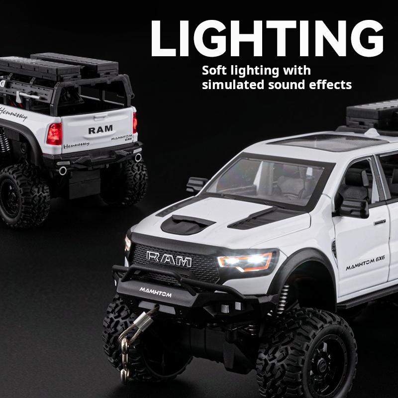 1:24 Scale Raw Metal T-Rex & Mammoth Pickup Truck Model Large Alloy Off-Road Vehicle Pull Back Collectible Figurine & Gift