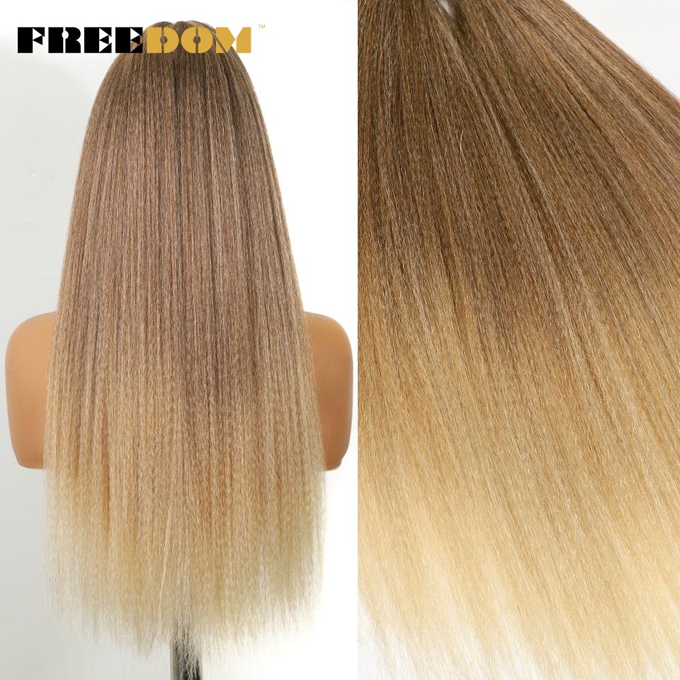 FREEDOM Synthetisches Yaki Fluffy Glattes Häkelhaar 24 Zoll 210g Häkelzöpfe Haare Ombre Braun Weiß Flecht Haarextensions