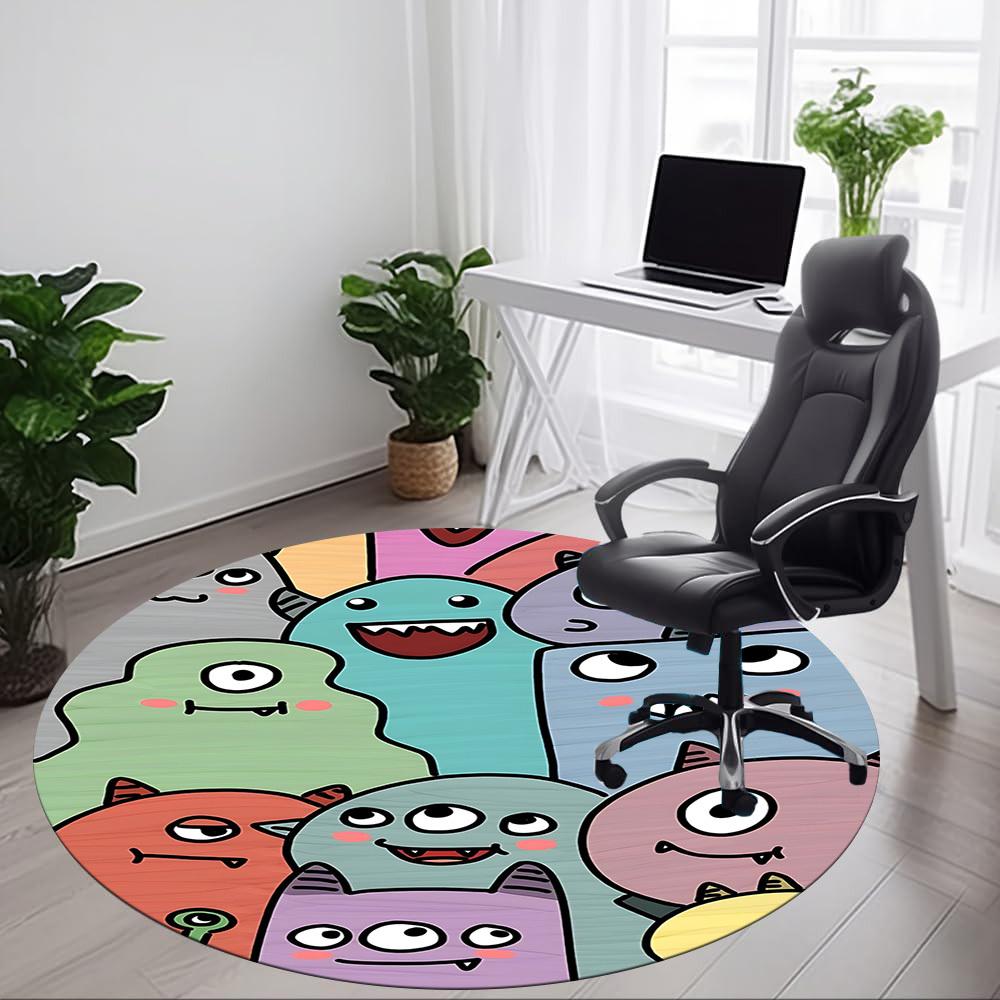 1pc Monster Creatures Office Round Area Rug, Under Office Chairs Bedroom Living Room Home Decor, Room Deco