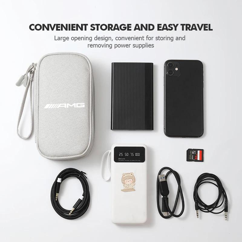 Digital Organizer Case Travel Zipper Charger Data Cable USB Bag For Mercedes Benz AMG W204 W205 W203 W211 W201 W210 W108 W124