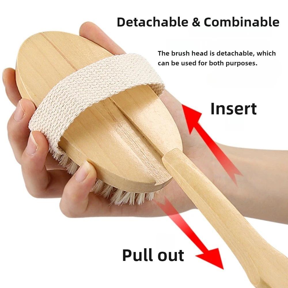 1PC Detachable Long Handle Bath Brush Natural Bristles Wooden Shower Brush Exfoliating Body Scrubber Back Massager Bathing Tools