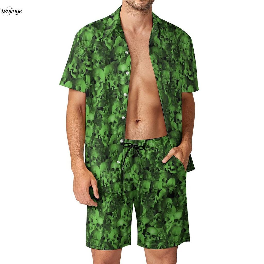 Skeleton 3D Printing Fitness Outdoor Men Sets Bone Skulls Casual Shirt Set Summer Pattern Shorts Two-piece Funny Clothing Suits