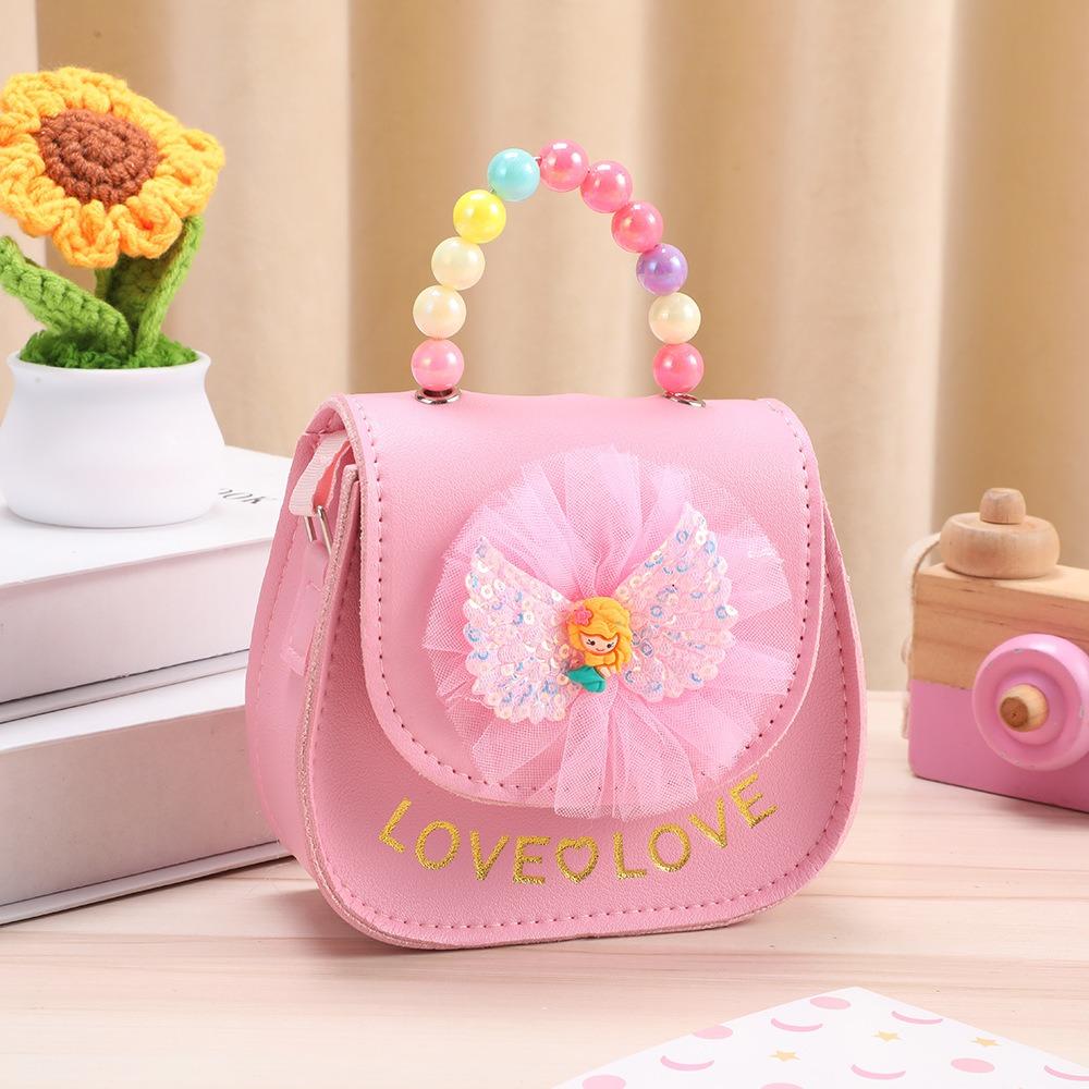 Cute Flowers Children's Handbags Messenger Bag Sweet Girls Pearl Shiny Kids Shoulder Bag Cartoon PU Leather Crossbody Bags