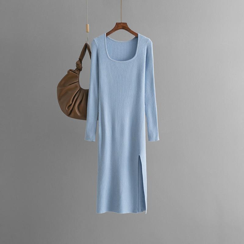 New autumn and winter solid color dress women's long dress slim temperament thin knitted backing sweater skirt