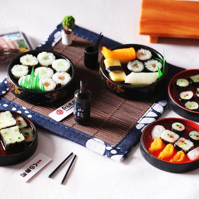 1/6 1/12 Dollhouse Kitchen Decoration Accessories, Mini Japanese Sushi Fish Ball Tempura Bento Box Set Dolls House Kitchen Toys