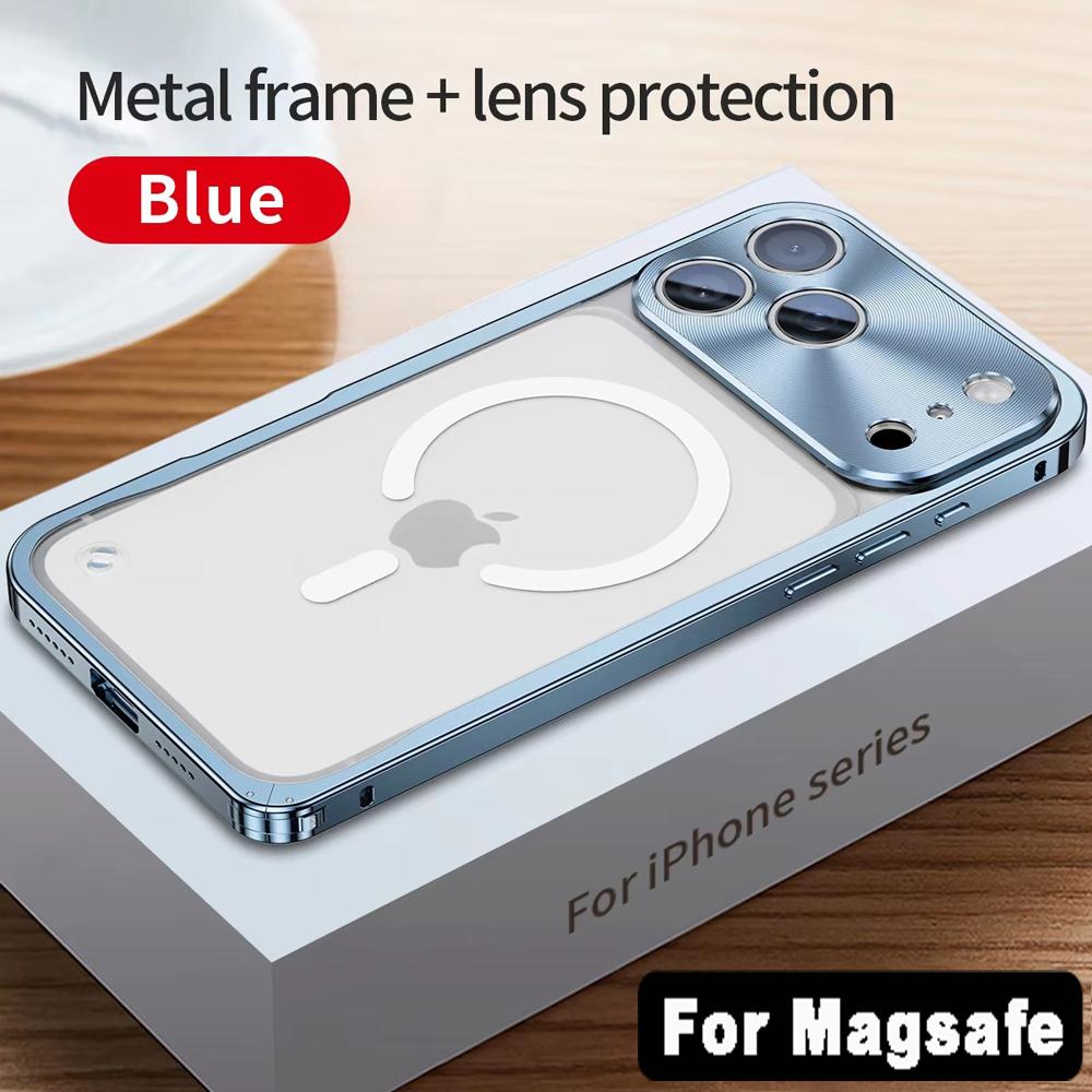 Luxury Aluminum Alloy Metal Frame For Magsafe Case For iPhone 18 17 Pro Max Magnetic Wireless Charging Back Phone Cover