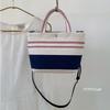 Blue White Striped Stripe Canvas Bag Large Capacity Lunch Bag Portable Weave Handbag  Outdoor