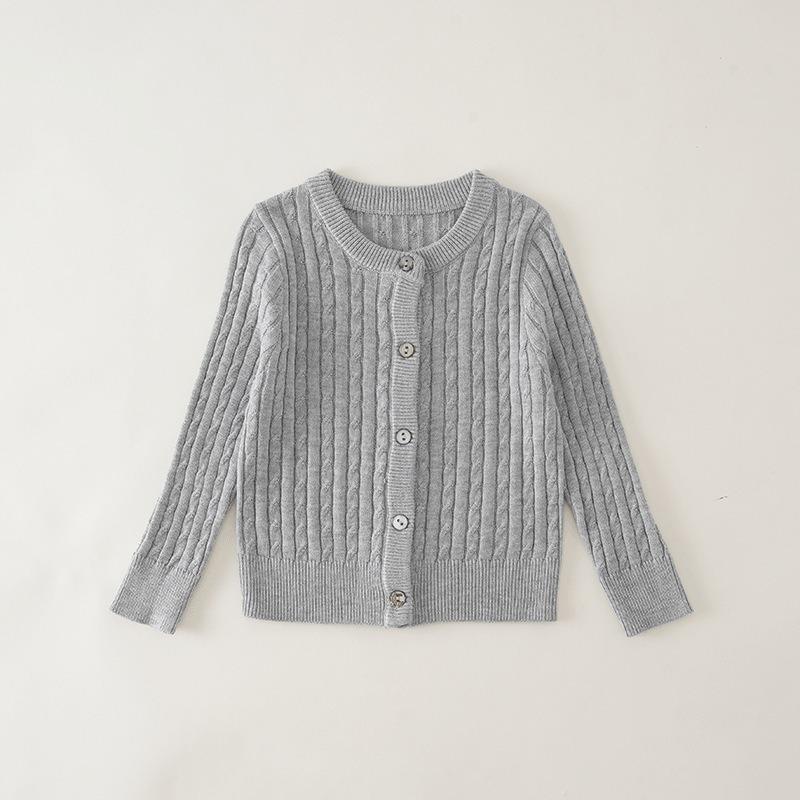 Kids Solid Color Crew Neck Long Sleeve Cardigan Sweater Boys Girls Toddler Casual Outerwear