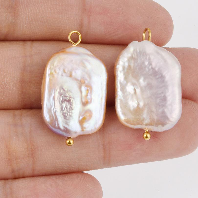 2Pcs Gold Color Ring Real Natural Pearl Charm Pendants For Jewelry Making Earrings Necklace Stainless Steel Findings Accessories