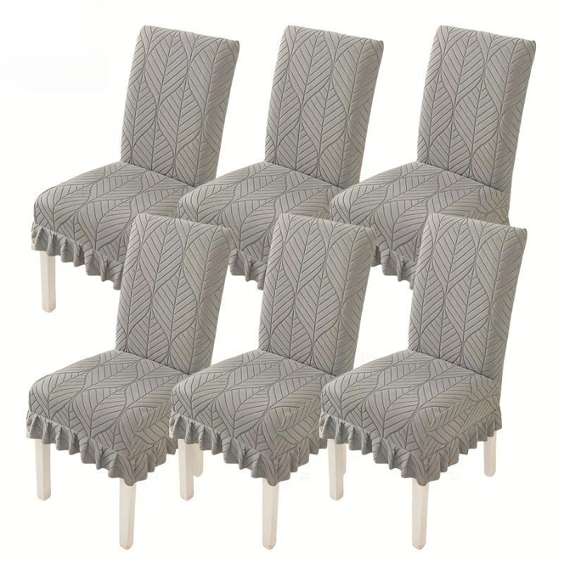 4/6pcs Stretch Spandex Chair Slipcovers with Leaf Print and Ruffled Hem Machine Washable Pet-Friendly for Hotel Home Party Decor