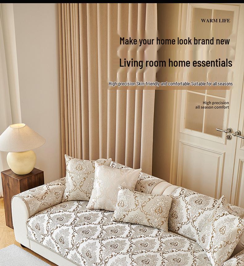 Funda de Cojín de Sofá Jacquard Antideslizante Cuatro Estaciones - Estilo Europeo, Lujo Ligero, Diseño Moderno