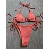 Sexy Brown Bikini 2026 Women Solid Red Halter Push Up Bra Tie Side Triangle Swimsuit Summer Bathing Suit Lace Up Micro Swimwear