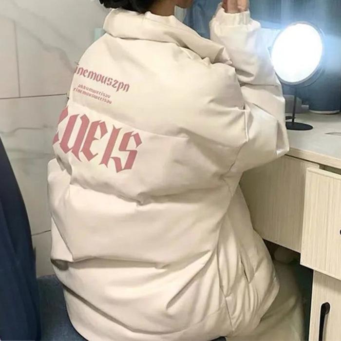 

Модное хлопковое пуховое пальто унисекс 2024 года — свободный крой, теплое, в корейском стиле, универсальный дизайн для женщин и мужчин. M грязно-белый