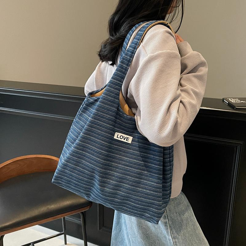 Color Splicing Contrasting Color Shoulder Bag Trendy Personality Lightweight Portable Cloth Bag Shopping Commuter Women's Bag