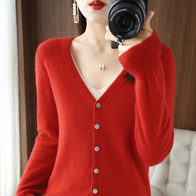 New Spring/Summer V-Neck Loose Plus Size Thin Knit Long Sleeve Cardigan Sweater Set