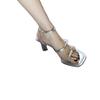 Beautiful~ Sandals Women's New Summer Silver Square Head Open Toe One-word Buckle Thick Heel High Heel Sandals