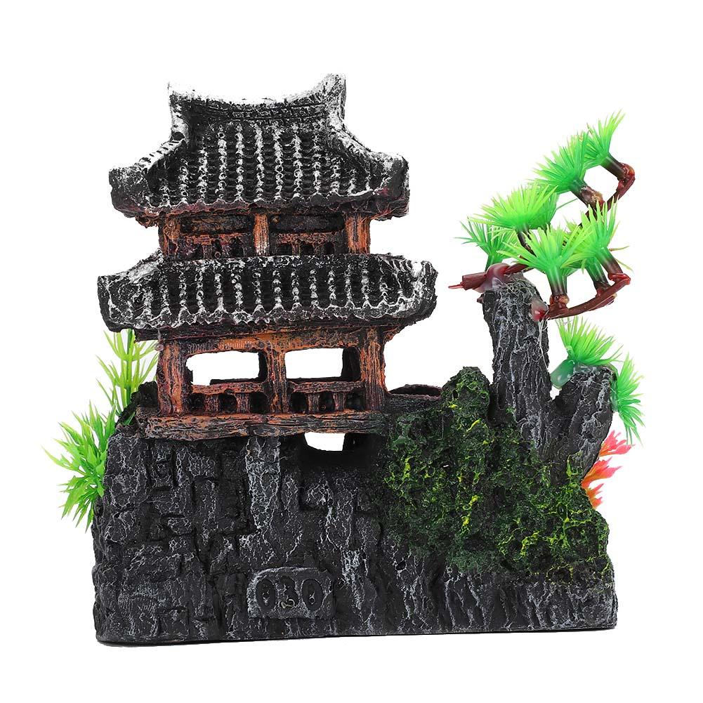 Aquarium Decor Artificial Simulation Pavilion Pine Tree for Crawler Box Fish Decoration Landscape