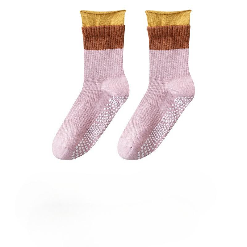 Yoga Casual Socks for Summer, Thin Mesh, Anti-slip, Women's Pilates, Mid-calf, Color-blocked, Rolled-up, Fitness