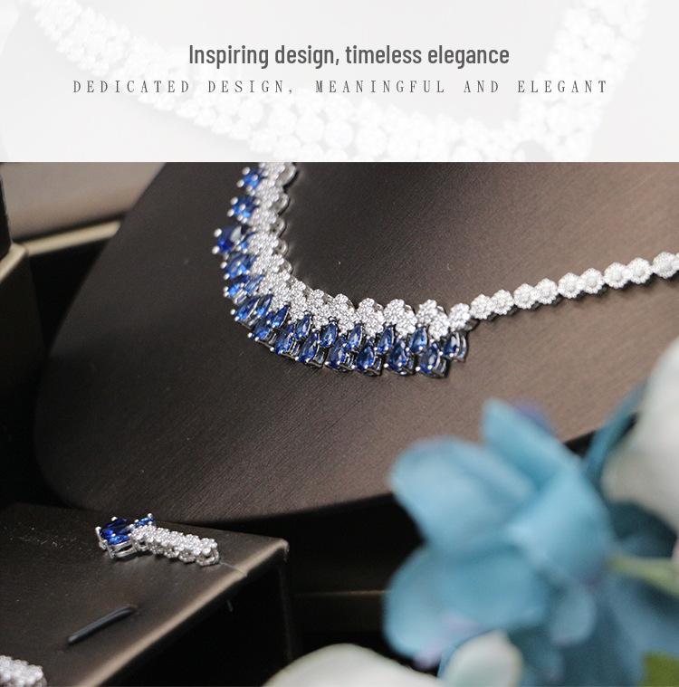 Korean Bridal Jewelry Set: Zircon Necklace, Earrings & Ring - Elegant Wedding Accessories