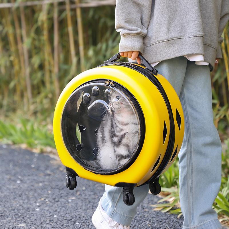 Transparent PC Pet Rolling Carrier Convenient Outdoor Cat Cage Comfortable Breathable Flight Case Universal Wheels Cat Travel