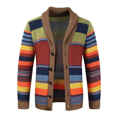 Herren Herbst und Winter Revers Pullover Color Blocking Hochelastische Strickjacke