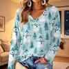 Women's V-Neck Long Sleeve Christmas Print Lightweight Blouse for Spring Summer