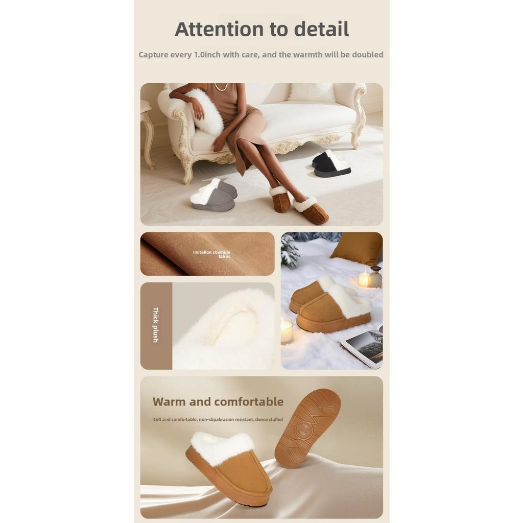Plush Slippers with Thick Soles and Anti Slip Plush Slippers for Winter, Warm Home Cotton Slippers for Women To Wear Outside