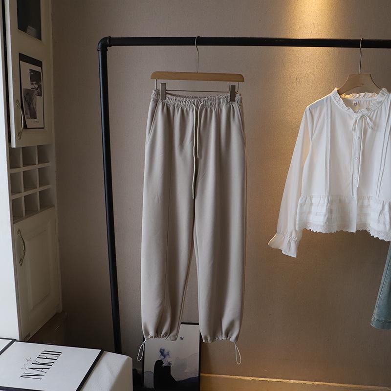 

Весна 2025 Женские Повседневные Спортивные Штаны в Корейском Стиле с Эластичной Талией, Утягивающие, на Кулиске, с Манжетами на Щиколотках One Size