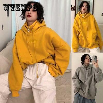 Women Fashion Autumn Winter Thickened Loose Hoodies High Collar Letter Embroidery Oversize Pullover