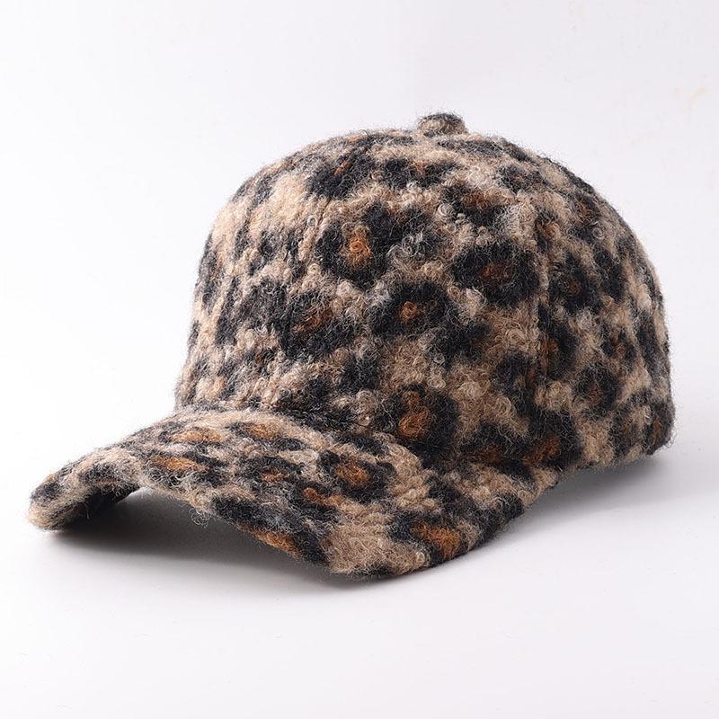Autumn and Winter Hard Top Lamb Wool Warm Baseball Cap European and American Fashion Leopard Print Thickened Windproof Cap