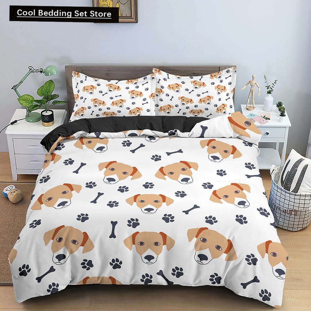 Cartoon Dog Duvet Cover King Queen Funny Pet Puppy Head Printed Bedding Set For Kids Teens Adults Animals Polyester Quilt Cover