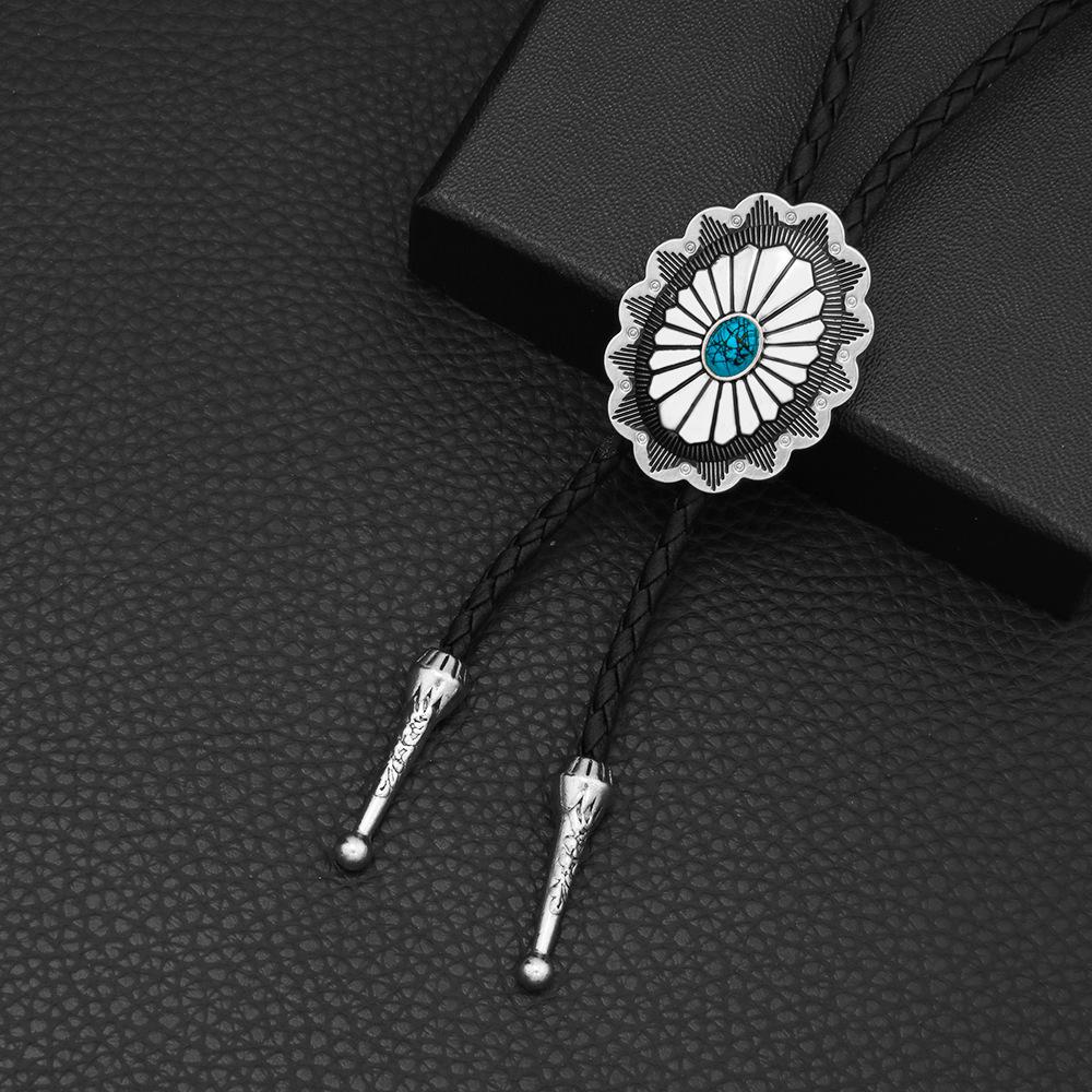 JMXD Turquoise Bolo Tie Long Necklace Celtic Pattern HipHop Street Style Fashion Accessory Statement Pendant for Men