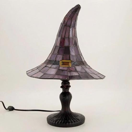 Yousheng Buntglas Hexenhut Lampe, USB-betriebenes Nachtlicht, Handgefertigte Harz-Buntglas Schreibtischlampe, Halloween Gothic Dekor für Schlafzimmer