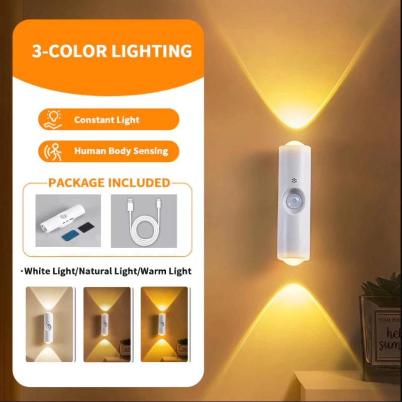 Lampă de perete magnetică reîncărcabilă cu LED, senzor de mișcare, lumină de culoare, lumină de noapte, lumini automate pentru cameră