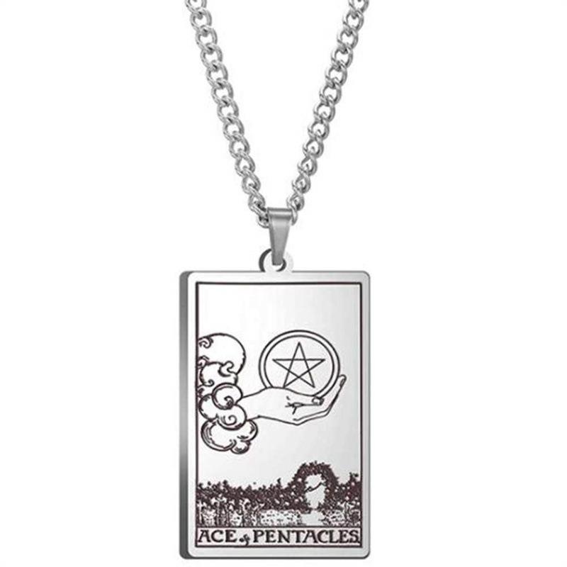 Tarot Stainless Steel Necklace Men'S Hip Hop Personality Retro Square Pendant Sweater Necklace